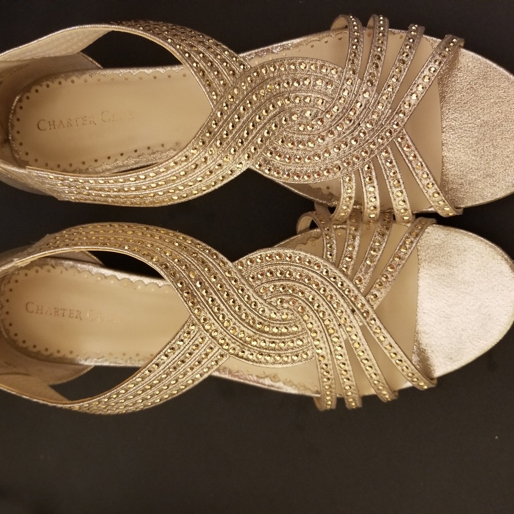Charter Club Ginifur Wedge Sandals Platino 8.5